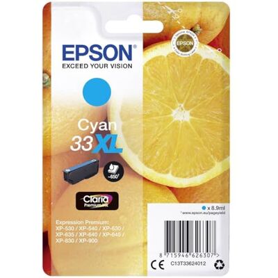 Epson Original Orangen Claria 33-Einzel-Tintenpatrone Cyan – 1 x 4,5 ml – Original Tintenpatronen für optimale Druckergebnisse Epson Original Orangen Claria 33-Einzel-Tintenpatrone Cyan – 1 x 4,5 ml – Original Tintenpatronen für optimale Druckergebnisse