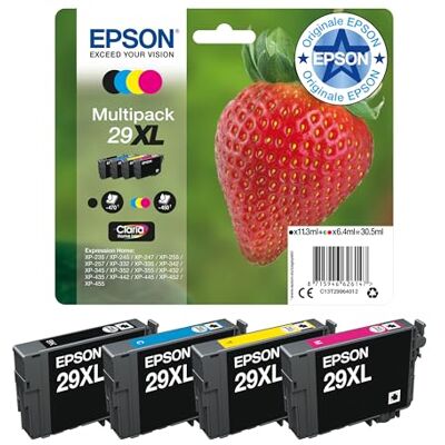 Epson Multipack 29XL Strawberry, Original XL High Yield Tintenpatronen, 4 Farben Schwarz, Cyan, Magenta, Gelb Epson Multipack 29XL Strawberry, Original XL High Yield Tintenpatronen, 4 Farben Schwarz, Cyan, Magenta, Gelb