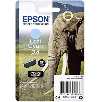 Epson Original 24 Tinte Elefant (XP-750, XP-850, XP-950, XP-55, XP-760, XP-860, XP-960, XP-970), hell cyan Epson Original 24 Tinte Elefant (XP-750, XP-850, XP-950, XP-55, XP-760, XP-860, XP-960, XP-970), hell cyan