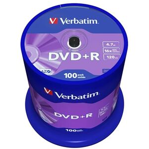Verbatim DVD+R 4.7GB 16-fache Brenngeschwindigkeit hohe Lebensdauer Kratzschutz Matt Silber 100 Stück Spindel Verbatim DVD+R 4.7GB 16-fache Brenngeschwindigkeit hohe Lebensdauer Kratzschutz Matt Silber 100 Stück Spindel
