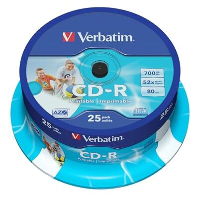 Verbatim CD-R AZO 700 MB 52-fache Brenngeschwindigkeit CD-Rohle Bedruckbar Kratzschutz 25 Stück Spindel Verbatim CD-R AZO 700 MB 52-fache Brenngeschwindigkeit CD-Rohle Bedruckbar Kratzschutz 25 Stück Spindel