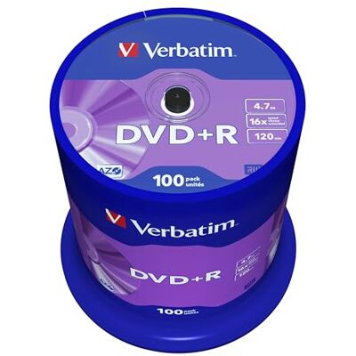 Verbatim DVD+R 4.7GB 16-fache Brenngeschwindigkeit hohe Lebensdauer Kratzschutz Matt Silber 100 Stück Spindel Verbatim DVD+R 4.7GB 16-fache Brenngeschwindigkeit hohe Lebensdauer Kratzschutz Matt Silber 100 Stück Spindel