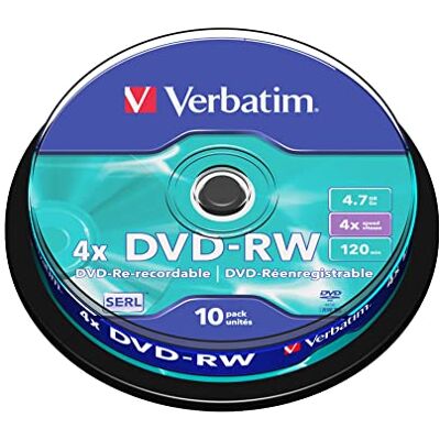 Verbatim DVD-RW 4x Matt Silver 4.7GB 10er Pack Spindel DVD Rohlinge beschreibbar 4-fache Brenngeschwindigkeit & Hardcoat Scratch Guard DVD leer Rohlinge DVD wiederbeschreibbar DVDVER00072B Verbatim DVD-RW 4x Matt Silver 4.7GB 10er Pack Spindel DVD Rohlinge beschreibbar 4-fache Brenngeschwindigkeit & Hardcoat Scratch Guard DVD leer Rohlinge DVD wiederbeschreibbar DVDVER00072B