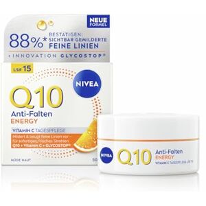 NIVEA Q10 Anti-Falten Tagespflege, Anti-Falten-Tagescreme mit Q10, Vitamin C & Glycostop, Gesichtspflege mit LSF 15 für müde Haut, ENERGY Vitamin C (50 ml) NIVEA Q10 Anti-Falten Tagespflege, Anti-Falten-Tagescreme mit Q10, Vitamin C & Glycostop, Gesichtspflege mit LSF 15 für müde Haut, ENERGY Vitamin C (50 ml)