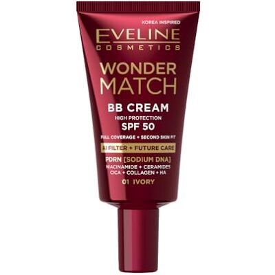 EVELINE COSMETICS Wonder Match BB Cream SPF 50 – Getönte Tagespflege für Satin-Glow & Feuchtigkeit – Aufbaubare Deckkraft mit Hyaluron, Niacinamid & CICA EVELINE COSMETICS Wonder Match BB Cream SPF 50 – Getönte Tagespflege für Satin-Glow & Feuchtigkeit – Aufbaubare Deckkraft mit Hyaluron, Niacinamid & CICA