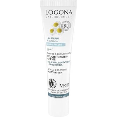 LOGONA Naturkosmetik PUR Sanfte & beruhigende Feuchtigkeitscreme mit Bio-Kamillenextrakt & Probiotika, pH-hautneutrale Pflege für empfindliche Haut, vegane Creme für beruhigte Haut, 30ml LOGONA Naturkosmetik PUR Sanfte & beruhigende Feuchtigkeitscreme mit Bio-Kamillenextrakt & Probiotika, pH-hautneutrale Pflege für empfindliche Haut, vegane Creme für beruhigte Haut, 30ml