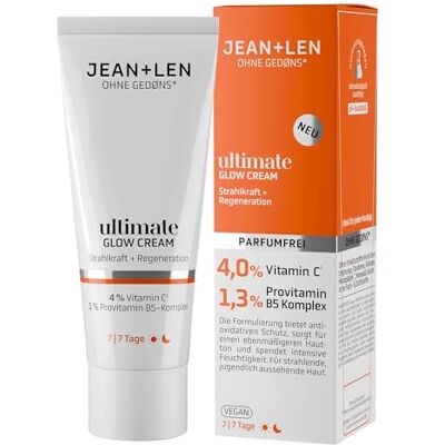 Jean & Len Ultimate Glow Cream, ideal für jeden Hauttyp geeignet, sorgt für ein strahlendes Hautbild, mit Vitamin C-Derivat, parfümfreie und vegane Gesichtscreme, 50 ml Jean & Len Ultimate Glow Cream, ideal für jeden Hauttyp geeignet, sorgt für ein strahlendes Hautbild, mit Vitamin C-Derivat, parfümfreie und vegane Gesichtscreme, 50 ml