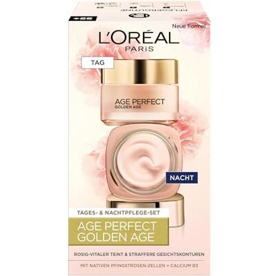 L'Oreal Paris L'Oréal Paris Gesichtspflege Set, Age Perfect Golden Age, Anti-Aging Tagespflege und Nachtpflege, Festigung und Glanz, Für reife und fahle Haut, Mit Pfingstrosen-Extrakt, 2 x 50 ml L'Oreal Paris L'Oréal Paris Gesichtspflege Set, Age Perfect Golden Age, Anti-Aging Tagespflege und Nachtpflege, Festigung und Glanz, Für reife und fahle Haut, Mit Pfingstrosen-Extrakt, 2 x 50 ml