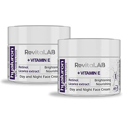 RevitaLAB Anti-Ageing Tages- und Nachtcreme mit Hyaluron, angereichert mit Vitamin A (Retinol) und E, Süßholzwurzelextrakt, Hyaluronsäure, UV-Filter, für Alter zwischen 60 und 75, 50 ml (Multipack) RevitaLAB Anti-Ageing Tages- und Nachtcreme mit Hyaluron, angereichert mit Vitamin A (Retinol) und E, Süßholzwurzelextrakt, Hyaluronsäure, UV-Filter, für Alter zwischen 60 und 75, 50 ml (Multipack)