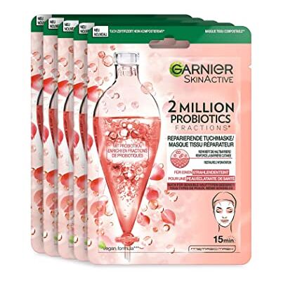 Garnier Reparierende Tuchmaske, Gesichtsmaske gegen trockene, fahle und matte Haut, Für mehr Glow und mehr Feuchtigkeit, SkinActive 2 Million Probiotics, 5-er Pack Garnier Reparierende Tuchmaske, Gesichtsmaske gegen trockene, fahle und matte Haut, Für mehr Glow und mehr Feuchtigkeit, SkinActive 2 Million Probiotics, 5-er Pack