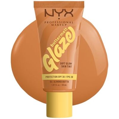 NYX PROFESSIONAL MAKEUP Foundation für alle Hauttypen, Mit Sheabutter, Mangobutter und Niacinamide, LSF 30 gegen UVA- und UVB-Strahlen, Buttermelt Glaze, Farbton: 04 Almond Butta NYX PROFESSIONAL MAKEUP Foundation für alle Hauttypen, Mit Sheabutter, Mangobutter und Niacinamide, LSF 30 gegen UVA- und UVB-Strahlen, Buttermelt Glaze, Farbton: 04 Almond Butta