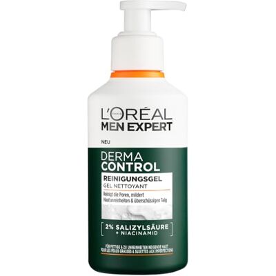L'Oréal Anti-Pickel Gesichtsreinigung für Männer, Waschgel für unreine & zu Akne neigende Haut, Herren Cleanser für das Gesicht mit 2% Salicylsäure & Niacinamide, Derma Control, 1 x 260 ml L'Oréal Anti-Pickel Gesichtsreinigung für Männer, Waschgel für unreine & zu Akne neigende Haut, Herren Cleanser für das Gesicht mit 2% Salicylsäure & Niacinamide, Derma Control, 1 x 260 ml