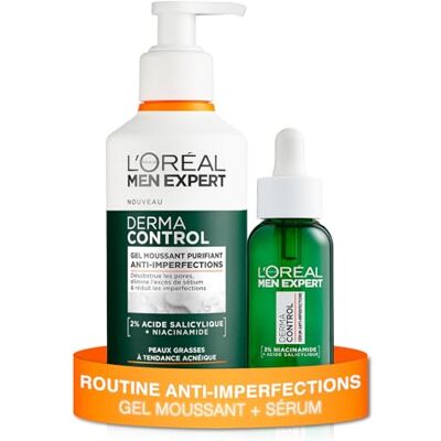 L'Oréal Routine gegen Unvollkommenheiten, reinigendes Schaumgel + Serum, angereichert mit Salicylsäure & Niacinamid, Derma Control, 260 ml + 30 ml L'Oréal Routine gegen Unvollkommenheiten, reinigendes Schaumgel + Serum, angereichert mit Salicylsäure & Niacinamid, Derma Control, 260 ml + 30 ml