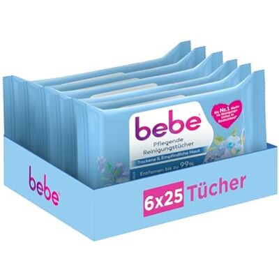 bebe Pflegende Reinigungstücher (6 x 25), gründlich reinigende Abschminktücher für trockene & empfindliche Haut, Gesichtsreinigungstücher entfernen bis zu 99% wasserfestes Make-up bebe Pflegende Reinigungstücher (6 x 25), gründlich reinigende Abschminktücher für trockene & empfindliche Haut, Gesichtsreinigungstücher entfernen bis zu 99% wasserfestes Make-up