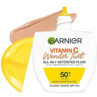 Garnier Vitamin C Wonder Tint All-In-1 Getöntes Fluid Medium – Getönte Tagespflege mit LSF 50+ für Glow & Ebenmäßigkeit – Skin Tint mit 5% Glycerin, Niacinamid & Vitamin C gegen dunkle Flecken – 40ml Garnier Vitamin C Wonder Tint All-In-1 Getöntes Fluid Medium – Getönte Tagespflege mit LSF 50+ für Glow & Ebenmäßigkeit – Skin Tint mit 5% Glycerin, Niacinamid & Vitamin C gegen dunkle Flecken – 40ml