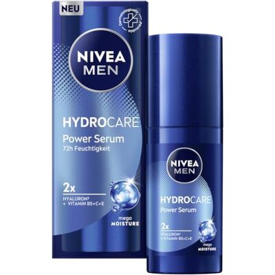 NIVEA MEN Hydrocare Power Serum, kraftvolle Gesichtspflege mit 2x Hyaluron und Vitaminen, feuchtigkeitsspendende Hautpflege für Männer, 72h Feuchtigkeit (30 ml) NIVEA MEN Hydrocare Power Serum, kraftvolle Gesichtspflege mit 2x Hyaluron und Vitaminen, feuchtigkeitsspendende Hautpflege für Männer, 72h Feuchtigkeit (30 ml)