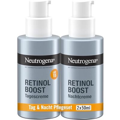 Neutrogena Retinol Boost Tages- & Nachtcreme Set, 2 x 50 ml Anti-Aging Pflege mit Retinol, Hyaluronsäure & LSF – Für glattere, straffere Haut Tag & Nacht Neutrogena Retinol Boost Tages- & Nachtcreme Set, 2 x 50 ml Anti-Aging Pflege mit Retinol, Hyaluronsäure & LSF – Für glattere, straffere Haut Tag & Nacht