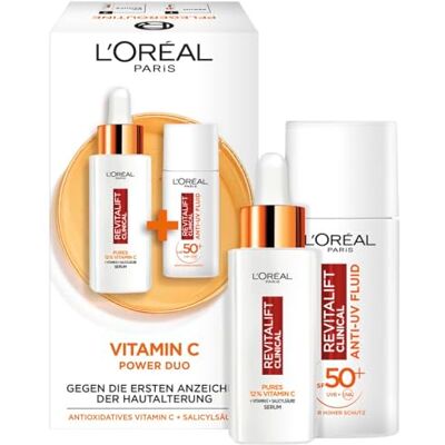 L'Oreal Paris L'Oréal Paris Gesichtspflege-Set mit Vitamin C Serum und Anti-UV-Fluid mit LSF 50+, Für einen strahlenden Hautton, Gegen erste Anzeichen der Hautalterung, Revitalift Clinical Vitamin C, 30 ml + 50 ml L'Oreal Paris L'Oréal Paris Gesichtspflege-Set mit Vitamin C Serum und Anti-UV-Fluid mit LSF 50+, Für einen strahlenden Hautton, Gegen erste Anzeichen der Hautalterung, Revitalift Clinical Vitamin C, 30 ml + 50 ml