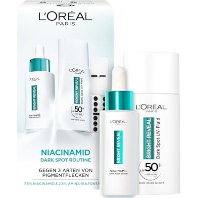 L'Oreal Paris L'Oréal Paris Anti- Pigmentflecken Set: Bright Reveal Niacinamid Serum & UV Fluid LSF50, für strahlende & ebenmäßige Haut L'Oreal Paris L'Oréal Paris Anti- Pigmentflecken Set: Bright Reveal Niacinamid Serum & UV Fluid LSF50, für strahlende & ebenmäßige Haut