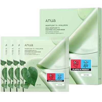 ANUA Heartleaf 70 Soothing Kollagen Mask, Overnight Gesichtsmaske für Glass Skin, Hyaluronsäure, Feuchtigkeitsspendende Maske für empfindliche Haut, Natürliche Farbe, Korean Skincare (38 g, 4 Stück) ANUA Heartleaf 70 Soothing Kollagen Mask, Overnight Gesichtsmaske für Glass Skin, Hyaluronsäure, Feuchtigkeitsspendende Maske für empfindliche Haut, Natürliche Farbe, Korean Skincare (38 g, 4 Stück)