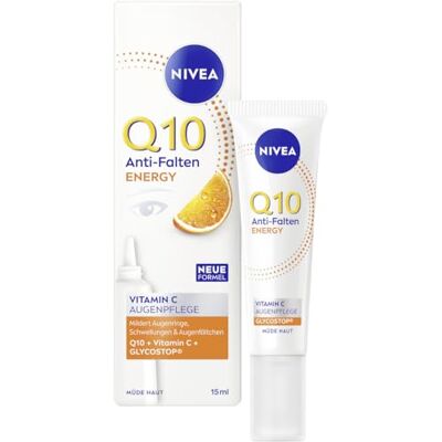 NIVEA Q10 Anti-Falten Augenpflege, Augencreme mit Q10, Glycostop & Vitamin C und E, straffende Feuchtigkeitscreme für die empfindliche Augenpartie, ENERGY Vitamin C Augenpflege (15 ml) NIVEA Q10 Anti-Falten Augenpflege, Augencreme mit Q10, Glycostop & Vitamin C und E, straffende Feuchtigkeitscreme für die empfindliche Augenpartie, ENERGY Vitamin C Augenpflege (15 ml)