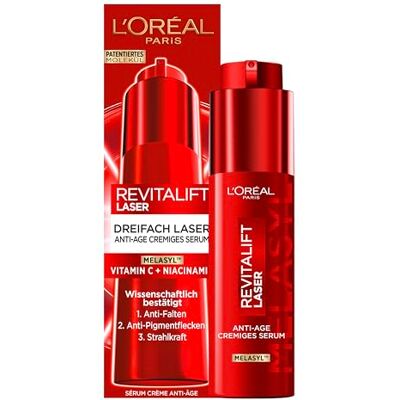 L'Oreal Paris L'Oréal Paris Anti-Age cremiges Serum Dreifach Laser gegen Pigmentflecken, mit Melaysl, Vitamin C und Niacinamid, Revitalift Laser, 1 x 50ml L'Oreal Paris L'Oréal Paris Anti-Age cremiges Serum Dreifach Laser gegen Pigmentflecken, mit Melaysl, Vitamin C und Niacinamid, Revitalift Laser, 1 x 50ml