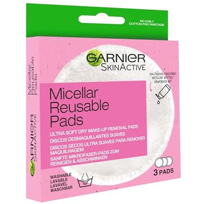 Garnier Waschbare Abschminkpads für gereinigte und weiche Haut, Aus Mikrofaser, Wiederverwendbar, SkinActive Eco Pads, 1 x 3 Stück Garnier Waschbare Abschminkpads für gereinigte und weiche Haut, Aus Mikrofaser, Wiederverwendbar, SkinActive Eco Pads, 1 x 3 Stück