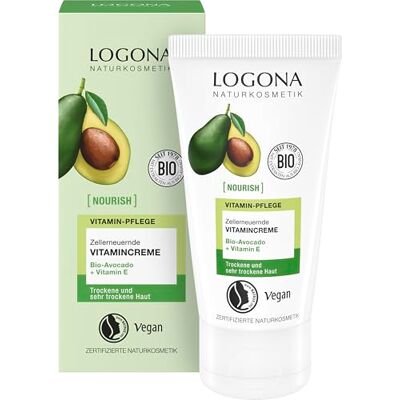 LOGONA Naturkosmetik NOURISH Vitamincreme Avocado 50 ml zellerneuernde Creme mit Bio-Avocado, Vitamin E reichhaltige Gesichtscreme für sehr trockene Haut LOGONA Naturkosmetik NOURISH Vitamincreme Avocado 50 ml zellerneuernde Creme mit Bio-Avocado, Vitamin E reichhaltige Gesichtscreme für sehr trockene Haut
