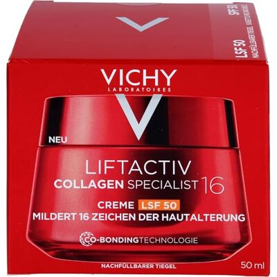 VICHY Liftactiv Collagen Specialist 16 Creme LSF 50, Anti-Aging Tagescreme & Gesichtspflege, Verbessert 16 Zeichen der Hautalterung, Mit Rhamnose, Peptiden & Maitake, UV-Schutz für das Gesicht, 50 ml VICHY Liftactiv Collagen Specialist 16 Creme LSF 50, Anti-Aging Tagescreme & Gesichtspflege, Verbessert 16 Zeichen der Hautalterung, Mit Rhamnose, Peptiden & Maitake, UV-Schutz für das Gesicht, 50 ml