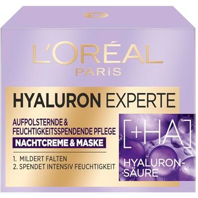 L'Oreal Paris L'Oréal Paris Hyaluron Experte Nachtcreme & Gesichtsmaske mit zwei Arten von Hyaluronsäure für aufgepolsterte und hydratisierte Haut, 50 ml L'Oreal Paris L'Oréal Paris Hyaluron Experte Nachtcreme & Gesichtsmaske mit zwei Arten von Hyaluronsäure für aufgepolsterte und hydratisierte Haut, 50 ml