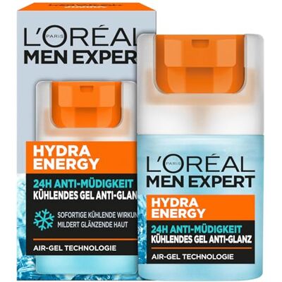 L'Oréal kühlende Anti-Glanz Gesichtspflege für Männer, Mattierendes und erfrischendes Gel 24H Anti-Müdigkeit, Gesichtscreme für Herren mit Meeresquellwasser, Hydra Energy, 1 x 50 ml L'Oréal kühlende Anti-Glanz Gesichtspflege für Männer, Mattierendes und erfrischendes Gel 24H Anti-Müdigkeit, Gesichtscreme für Herren mit Meeresquellwasser, Hydra Energy, 1 x 50 ml