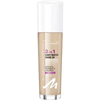 Manhattan 3in1 Easy Match Make Up, ölfreie Foundation für einen makellosen Teint, Farbe 30.2 porcelain, 30ml Manhattan 3in1 Easy Match Make Up, ölfreie Foundation für einen makellosen Teint, Farbe 30.2 porcelain, 30ml