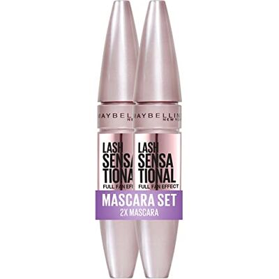 MAYBELLINE New York Schwarze Mascara für vollere, definierte und längere Wimpern, Wimperntusche im Doppelpack, Lash Sensational Full Fan Effekt, Very Black, 2 x 9,5 ml MAYBELLINE New York Schwarze Mascara für vollere, definierte und längere Wimpern, Wimperntusche im Doppelpack, Lash Sensational Full Fan Effekt, Very Black, 2 x 9,5 ml
