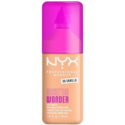NYX PROFESSIONAL MAKEUP Make 'Em Wonder Foundation, 24H Soft Matte Aufbaubare Foundation, Mit hoher Deckkraft, Mattes Finish, 08 Vanilla NYX PROFESSIONAL MAKEUP Make 'Em Wonder Foundation, 24H Soft Matte Aufbaubare Foundation, Mit hoher Deckkraft, Mattes Finish, 08 Vanilla