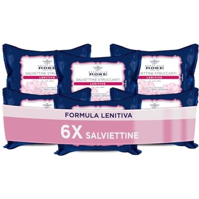 Acqua alle Rose , Lenitive Pflegetücher für empfindliche Haut, mit Rosen-Chinensis-Extrakt, schützt vor äußeren Einflüssen, Make-up-Entferner auf Gesicht, Augen und Lippen – 6 Packungen à 20 Stück Acqua alle Rose , Lenitive Pflegetücher für empfindliche Haut, mit Rosen-Chinensis-Extrakt, schützt vor äußeren Einflüssen, Make-up-Entferner auf Gesicht, Augen und Lippen – 6 Packungen à 20 Stück