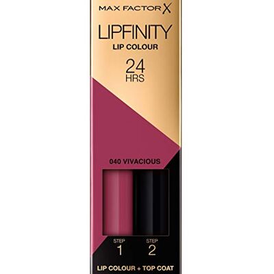 Max Factor Lipfinity Lip Colour Vivacious 40 – Kussechter Lippenstift mit 24h Halt ohne auszutrocknen, mit intensiver Farbabgabe, präzisem Applikator & intensiv pflegendem Gloss-Top Coat Max Factor Lipfinity Lip Colour Vivacious 40 – Kussechter Lippenstift mit 24h Halt ohne auszutrocknen, mit intensiver Farbabgabe, präzisem Applikator & intensiv pflegendem Gloss-Top Coat