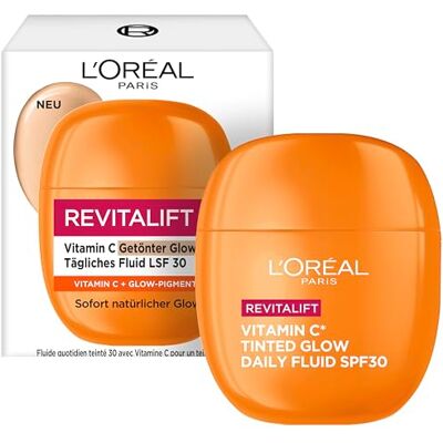 L'Oreal Paris L'Oréal Paris Vitamin C Fluid, Getönt & mit LSF 30, tägliche Feuchtigkeitspflege für strahlenden Teint, gegen Falten sowie UVA- & UVB-Strahlen, leichtes Glow-Fluid, Revitalift, 1 x 40ml L'Oreal Paris L'Oréal Paris Vitamin C Fluid, Getönt & mit LSF 30, tägliche Feuchtigkeitspflege für strahlenden Teint, gegen Falten sowie UVA- & UVB-Strahlen, leichtes Glow-Fluid, Revitalift, 1 x 40ml
