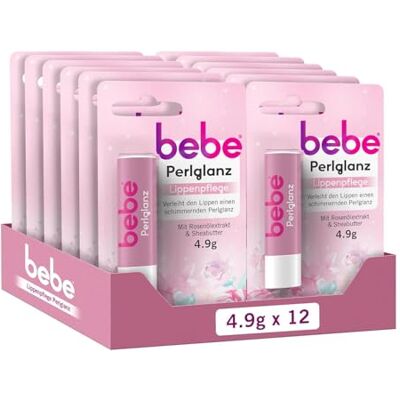 bebe Perlglanz Lippenpflege, Lippenpflegestift mit Rosenölextrakt und Sheabutter, verleiht den Lippen einen zartschimmernden Perlglanz 12x4,9g bebe Perlglanz Lippenpflege, Lippenpflegestift mit Rosenölextrakt und Sheabutter, verleiht den Lippen einen zartschimmernden Perlglanz 12x4,9g