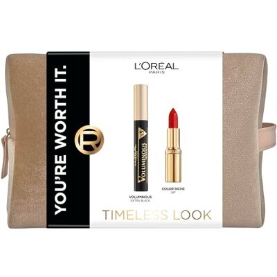 L'Oreal Paris L'Oréal Paris Timeless Look Geschenkset mit Voluminous Mascara für Volumen, Color Riche Satin Lippenstift in Rot & luxuriöser Kosmetiktasche, Pflegendes Make-up Set für einen zeitlosen Look L'Oreal Paris L'Oréal Paris Timeless Look Geschenkset mit Voluminous Mascara für Volumen, Color Riche Satin Lippenstift in Rot & luxuriöser Kosmetiktasche, Pflegendes Make-up Set für einen zeitlosen Look