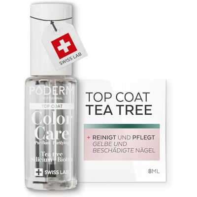 PODERM Pflegelack mit Tea Tree Top Coat Swiss Lab 8ML Angereichert mit Tea Tree, Silizium & Biotin Reinigt, Klärt & Nährt Gelbe Nägel Entwickelt von einer Podologin PODERM Pflegelack mit Tea Tree Top Coat Swiss Lab 8ML Angereichert mit Tea Tree, Silizium & Biotin Reinigt, Klärt & Nährt Gelbe Nägel Entwickelt von einer Podologin