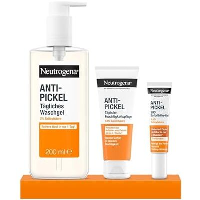 Neutrogena Anti-Pickel Set Tägliches Waschgel, Feuchtigkeitspflege & SOS Soforthilfe-Gel mit Salicylsäure bei unreiner Haut. Pflegeset für unreine Haut für die skincare Routine Neutrogena Anti-Pickel Set Tägliches Waschgel, Feuchtigkeitspflege & SOS Soforthilfe-Gel mit Salicylsäure bei unreiner Haut. Pflegeset für unreine Haut für die skincare Routine
