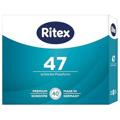 Ritex Kondome 47 – schmal mit schlanker Passform, vegan – 40 Stück Angenehm fester Sitz für ein intensives Gefühlserlebnis – dermatologisch getestet, Made in Germany Ritex Kondome 47 – schmal mit schlanker Passform, vegan – 40 Stück Angenehm fester Sitz für ein intensives Gefühlserlebnis – dermatologisch getestet, Made in Germany