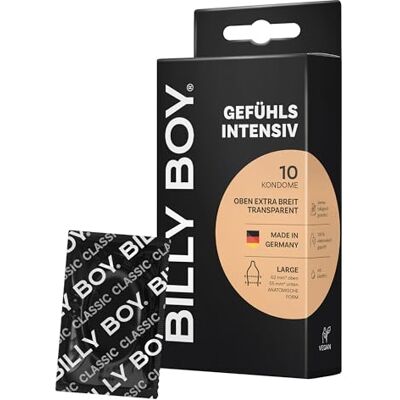 Billy Boy Kondome Gefühlsintensiv 10er 55mm breit, 62mm im oberen Bereich LARGE mit mehr Freiraum (1x10 Stück) Billy Boy Kondome Gefühlsintensiv 10er 55mm breit, 62mm im oberen Bereich LARGE mit mehr Freiraum (1x10 Stück)