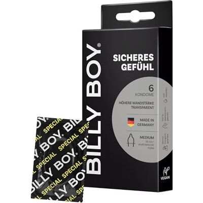 Billy Boy Kondome Sicheres Gefühl 6er 56 mm MEDIUM Kondome mit mehr Wandstärke (1x6 Stück) Billy Boy Kondome Sicheres Gefühl 6er 56 mm MEDIUM Kondome mit mehr Wandstärke (1x6 Stück)