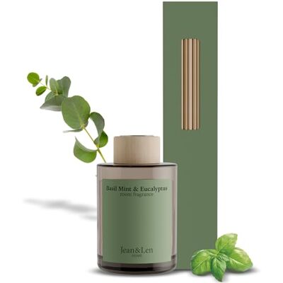 Jean & Len Scented Room Diffusor Basil Mint & Eucalyptus, vegan, 100 ml Raumduft mit Rattan-Stäbchen, sorgt 6 Wochen für ein angenehmes Dufterlebnis, erfrischende Duftkombination Jean & Len Scented Room Diffusor Basil Mint & Eucalyptus, vegan, 100 ml Raumduft mit Rattan-Stäbchen, sorgt 6 Wochen für ein angenehmes Dufterlebnis, erfrischende Duftkombination
