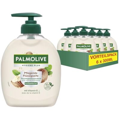 Palmolive Hygiene+ Pflegende Flüssigseife 6x300ml, antibakterielle Flüssigseife, mit feuchtigkeitsspendendem Inhaltsstoff, natürlichem antibakteriellem Inhaltsstoff, mit Vitamin E und Milchsäure Palmolive Hygiene+ Pflegende Flüssigseife 6x300ml, antibakterielle Flüssigseife, mit feuchtigkeitsspendendem Inhaltsstoff, natürlichem antibakteriellem Inhaltsstoff, mit Vitamin E und Milchsäure