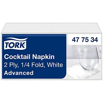 Tork Cocktailservietten 1/4-Falz, 2-lagig, 24 cm × 24 cm, 200 477534 Weiß, Servietten Tork Cocktailservietten 1/4-Falz, 2-lagig, 24 cm × 24 cm, 200 477534 Weiß, Servietten