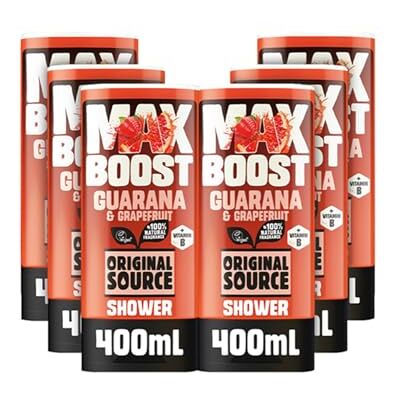 ORIGINAL SOURCE MAX BOOST Guarana & Grapefruit Duschgel mit 100% natürlichem Duft, veganes Duschgel, parabenfreies Körperwaschgel, Multipack 6 x 400ml ORIGINAL SOURCE MAX BOOST Guarana & Grapefruit Duschgel mit 100% natürlichem Duft, veganes Duschgel, parabenfreies Körperwaschgel, Multipack 6 x 400ml