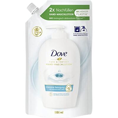 Dove Flüssigseife Pflegende Hand-Waschlotion flüssige Seife im Nachfüllbeutel mit antibakteriellem Effekt, 10 x 500 ml Dove Flüssigseife Pflegende Hand-Waschlotion flüssige Seife im Nachfüllbeutel mit antibakteriellem Effekt, 10 x 500 ml