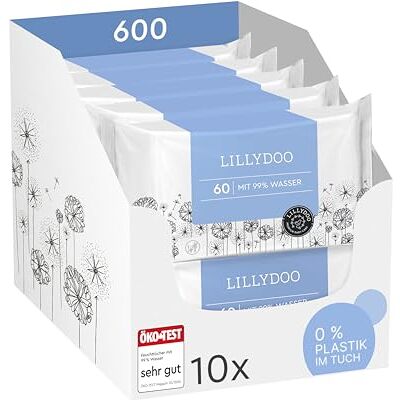 LILLYDOO Baby Feuchttücher mit 99% Wasser, 600 Stück (10 x 60), 100% plastikfreies Tuch, ohne Parfüme & mild wie Watte und Wasser LILLYDOO Baby Feuchttücher mit 99% Wasser, 600 Stück (10 x 60), 100% plastikfreies Tuch, ohne Parfüme & mild wie Watte und Wasser